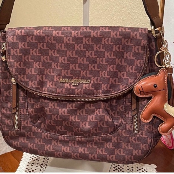 Karl Lagerfeld Monogram Brown Shoulder Bag - Picture 1 of 16